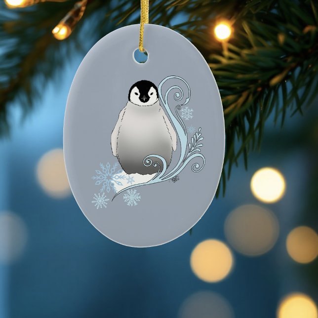 Penguin Art Nouveau Snowflakes Ceramic Tree Decoration (Creator Uploaded)