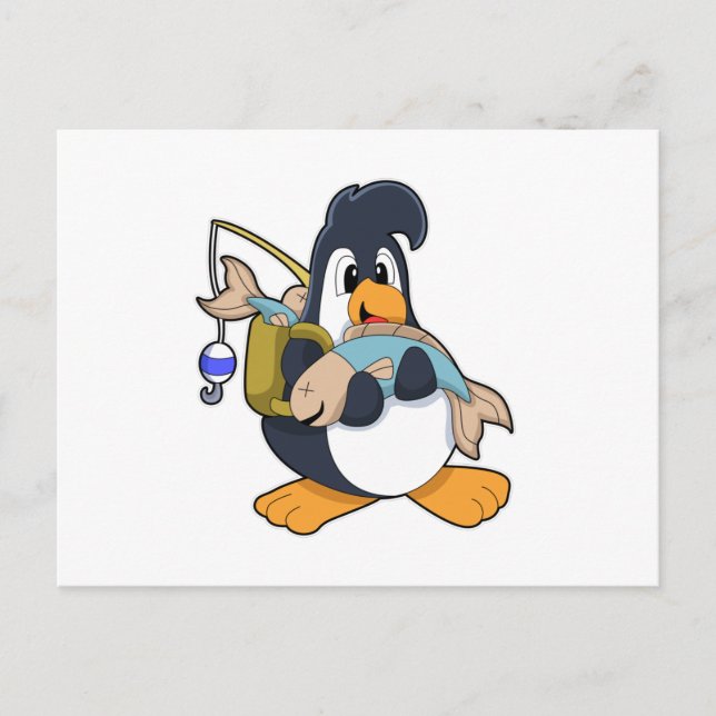 Penguin as Angler with Fish Postcard (Front)