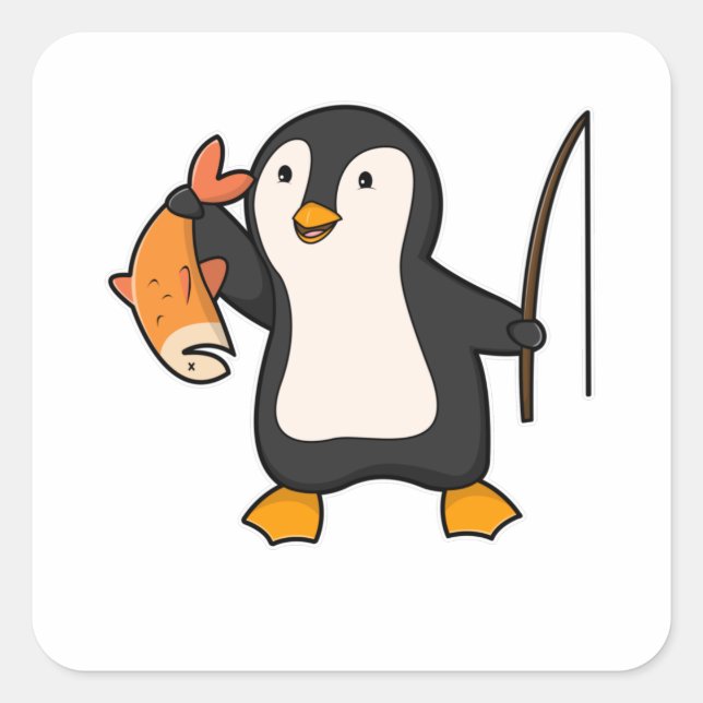 Penguin as Angler with Fish Square Sticker (Front)