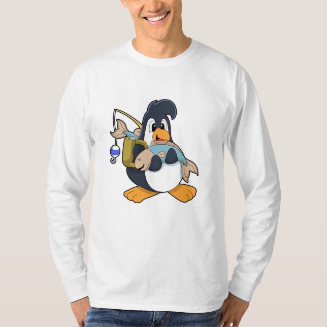Penguin as Angler with Fish T-Shirt (Front)