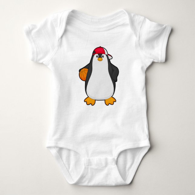 Penguin as Basketball player with Basketball ball Baby Bodysuit (Front)