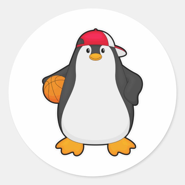 Penguin as Basketball player with Basketball ball Classic Round Sticker (Front)
