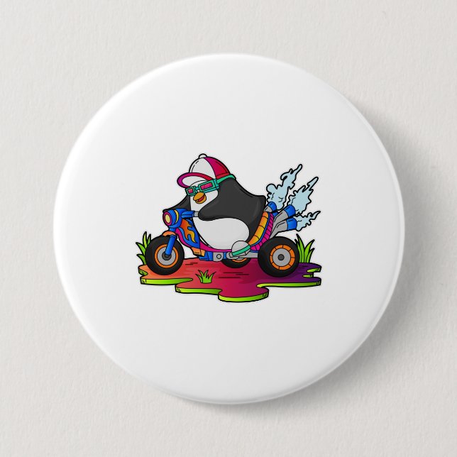 Penguin as Biker with Motorcycle 7.5 Cm Round Badge (Front)