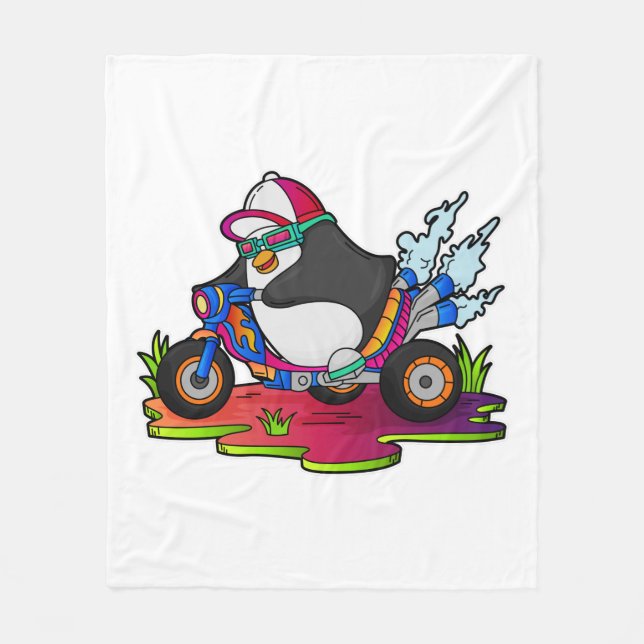 Penguin as Biker with Motorcycle Fleece Blanket (Front)