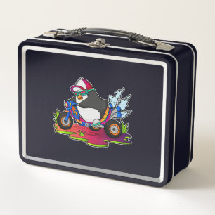 Penguin as Biker with Motorcycle Metal Lunch Box