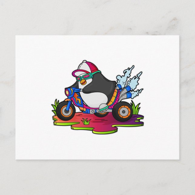 Penguin as Biker with Motorcycle Postcard (Front)