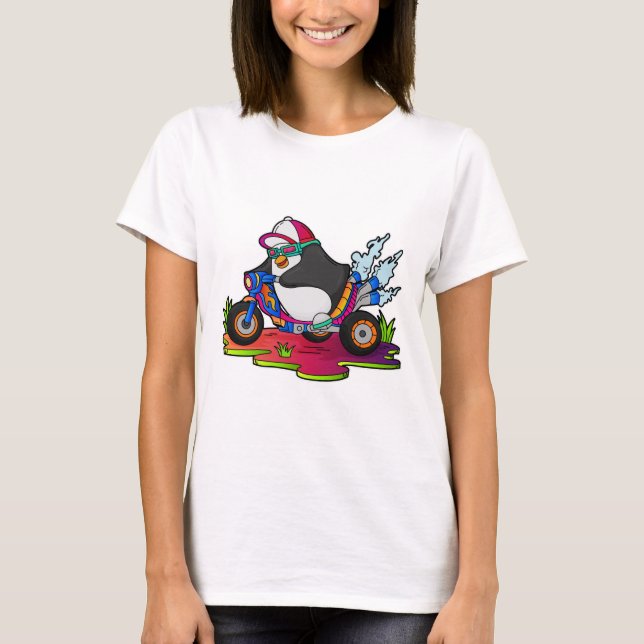 Penguin as Biker with Motorcycle T-Shirt (Front)