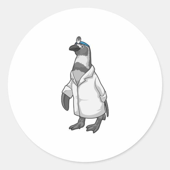 Penguin as Doctor with Doctor's coat Classic Round Sticker (Front)