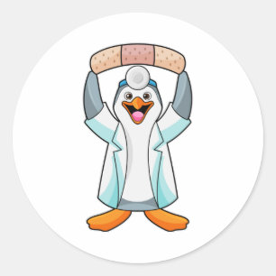 Penguin as Doctor with Plaster Classic Round Sticker
