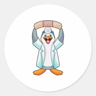 Penguin as Doctor with Plaster Classic Round Sticker