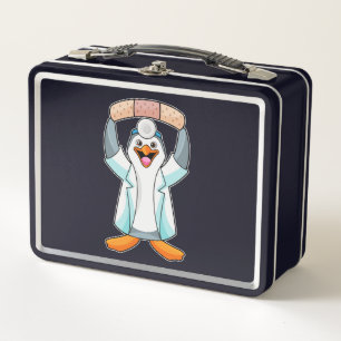 Penguin as Doctor with Plaster Metal Lunch Box