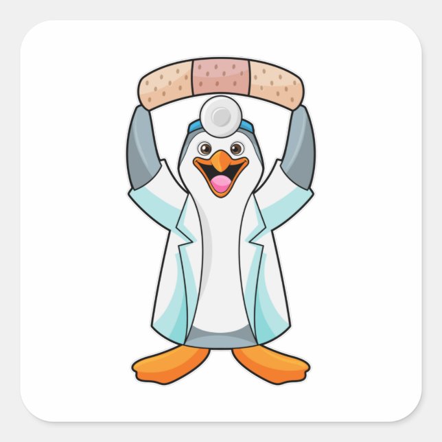 Penguin as Doctor with Plaster Square Sticker (Front)