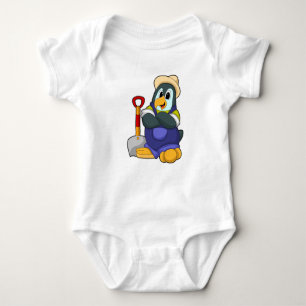 Penguin as Farmer with Shovel Baby Bodysuit