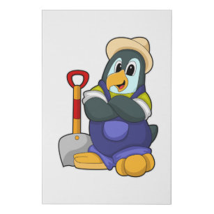 Penguin as Farmer with Shovel Faux Canvas Print