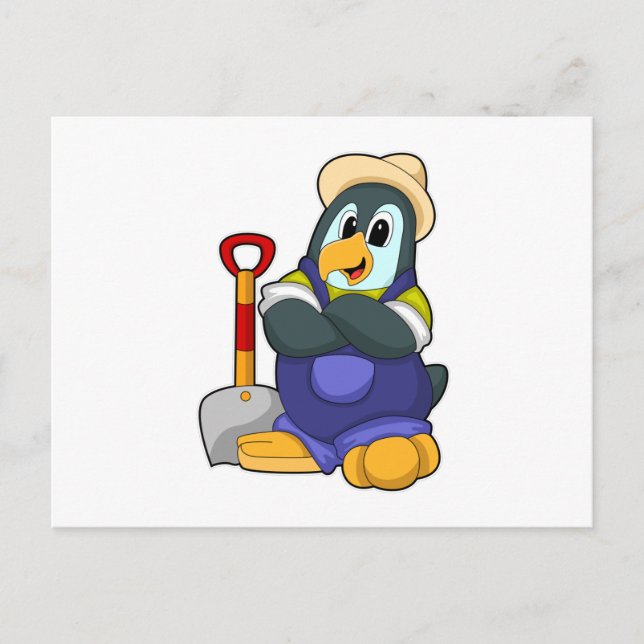 Penguin as Farmer with Shovel Postcard (Front)