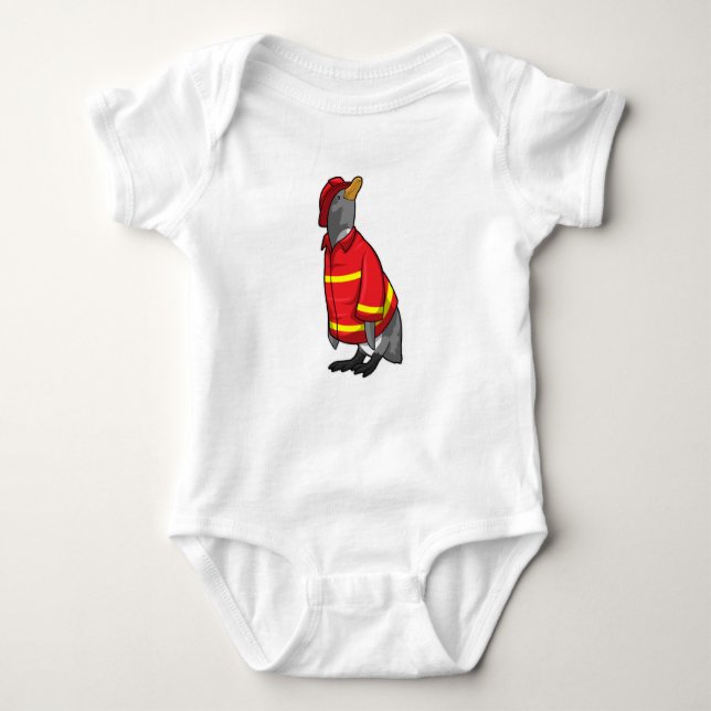 Penguin as Firefighter with Helmet Baby Bodysuit (Front)