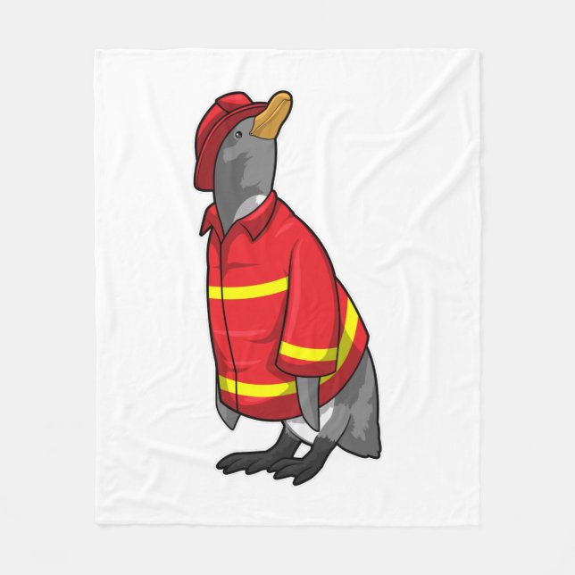 Penguin as Firefighter with Helmet Fleece Blanket (Front)