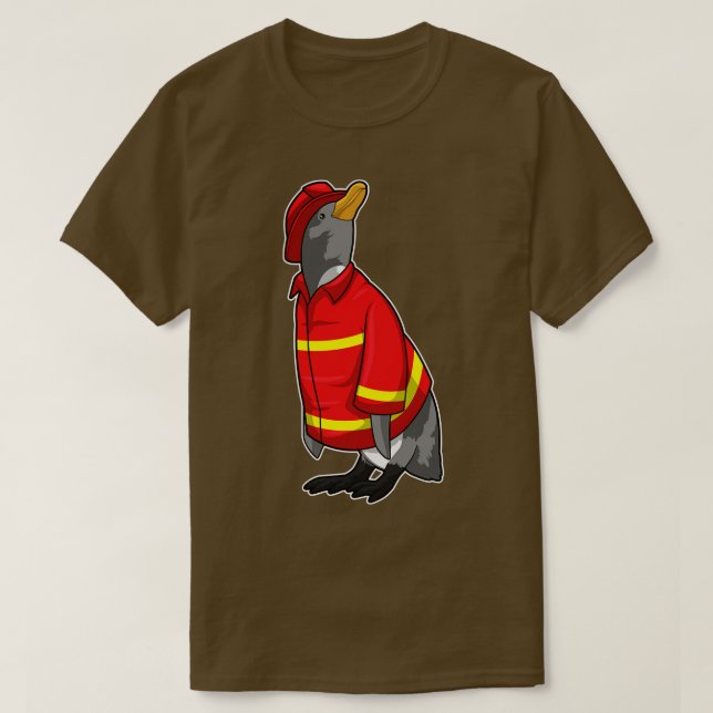 Penguin as Firefighter with Helmet T-Shirt (Design Front)