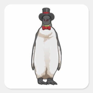 Penguin as Gentleman with Hat Square Sticker