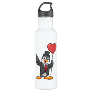 Penguin as Groom with Heart Ballon 710 Ml Water Bottle