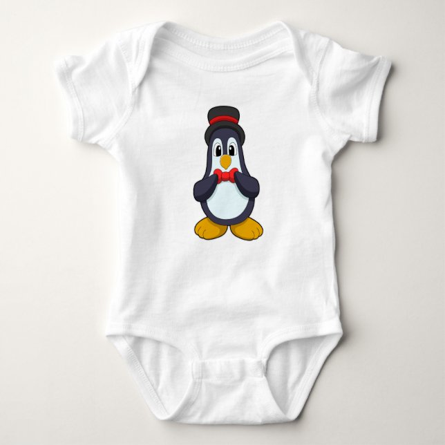 Penguin as Groom with Ribbon & Hat Baby Bodysuit (Front)