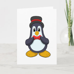 Penguin as Groom with Ribbon & Hat Card