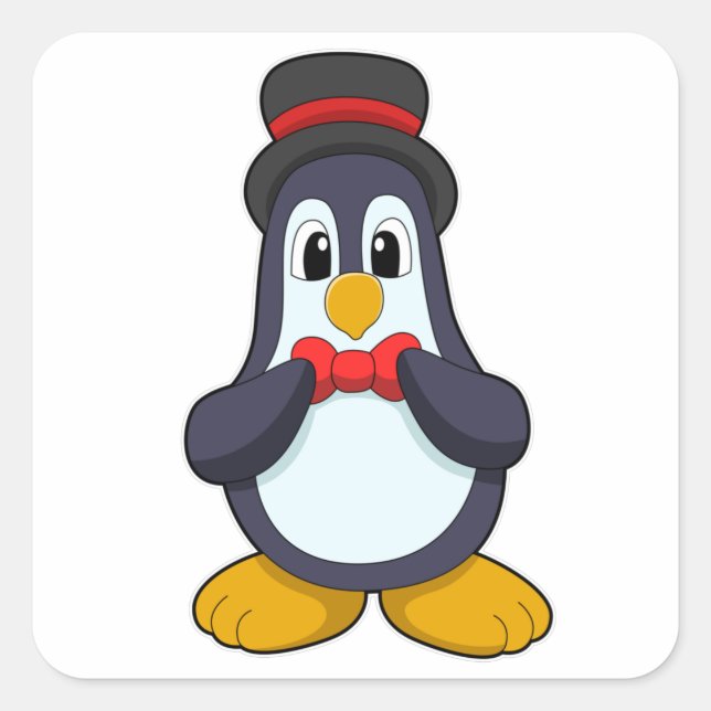 Penguin as Groom with Ribbon & Hat Square Sticker (Front)