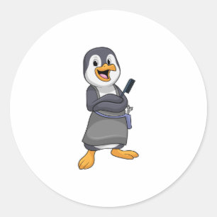 Penguin as Hair stylist with Comb Classic Round Sticker
