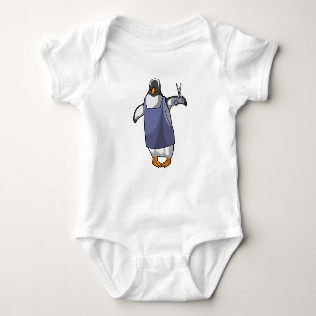 Penguin as Hairdresser with Scissors Baby Bodysuit (Front)