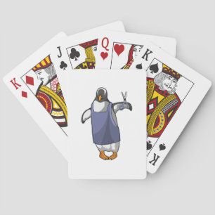Penguin as Hairdresser with Scissors Playing Cards