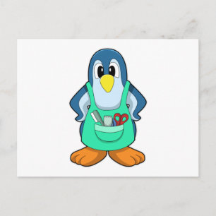 Penguin as Hairdresser with Scissors & Razor Postcard