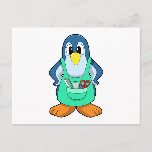 Penguin as Hairdresser with Scissors & Razor Postcard (Front)