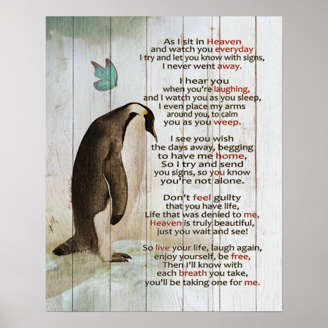 Penguin As I Sit In Heaven Memorial Gifts Poster (Front)
