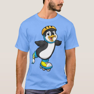 Penguin as Inline Skater with Inline Skates and He T-Shirt