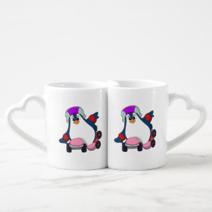 Penguin as Inline Skater with Inline Skates Coffee Mug Set