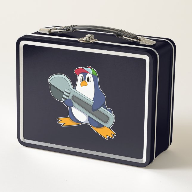 Penguin as Mechaic with Tool Metal Lunch Box (Front)