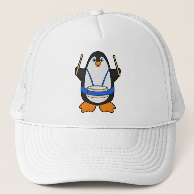 Penguin as Musician with Drum Trucker Hat (Front)