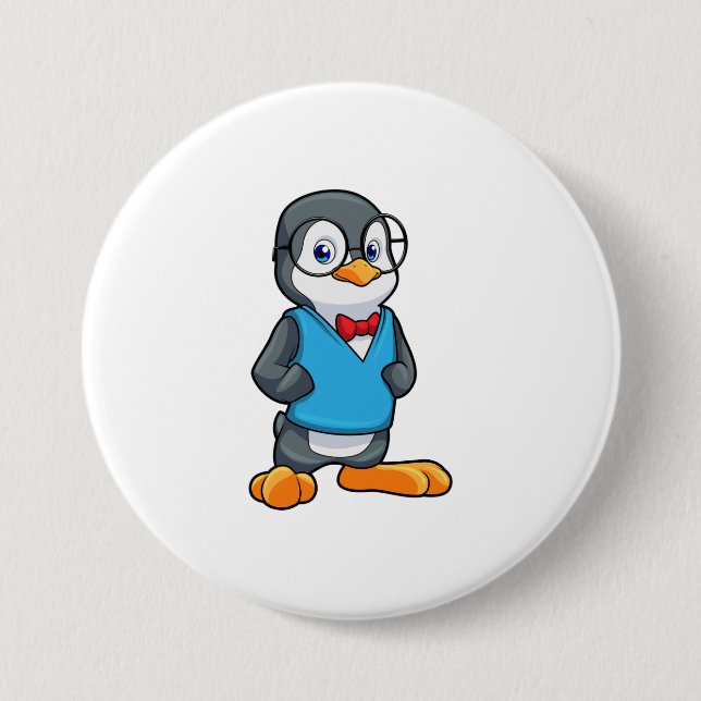 Penguin as Nerd with Glasses 7.5 Cm Round Badge (Front)