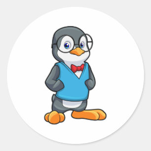 Penguin as Nerd with Glasses Classic Round Sticker