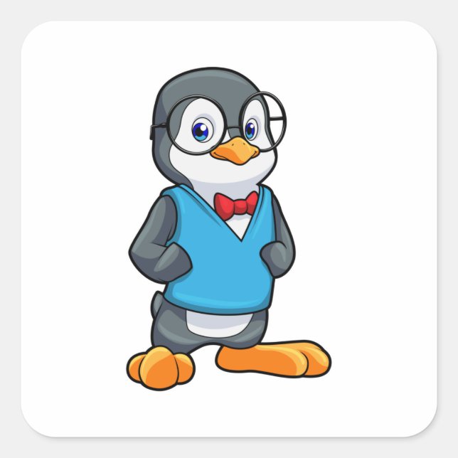 Penguin as Nerd with Glasses Square Sticker (Front)