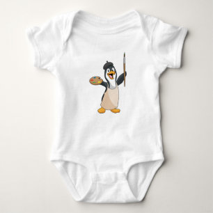 Penguin as Painter with Paint brush & Colour Baby Bodysuit