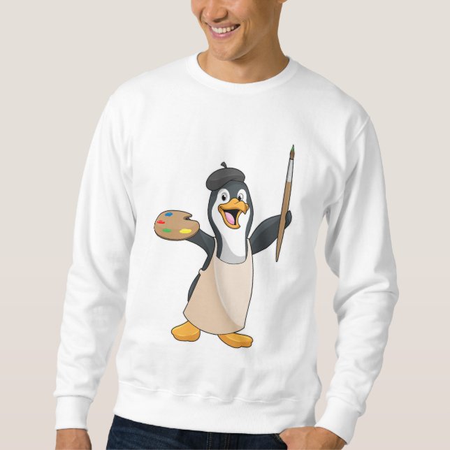 Penguin as Painter with Paint brush & Colour Sweatshirt (Front)