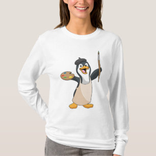 Penguin as Painter with Paint brush & Colour T-Shirt