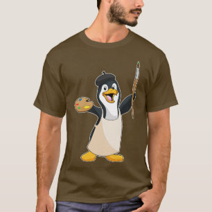 Penguin as Painter with Paint brush Colour T-Shirt