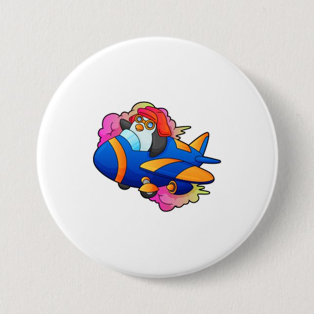 Penguin as Pilot with Plane 7.5 Cm Round Badge (Front)