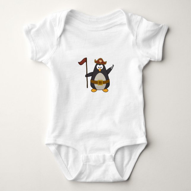 Penguin as Pirate with Pirate belt & Hat Baby Bodysuit (Front)