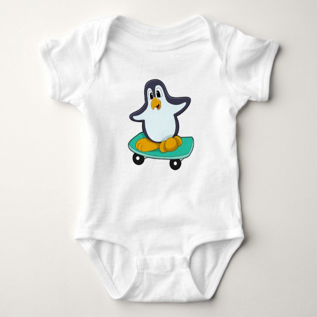 Penguin as Skater on Skateboard Baby Bodysuit (Front)