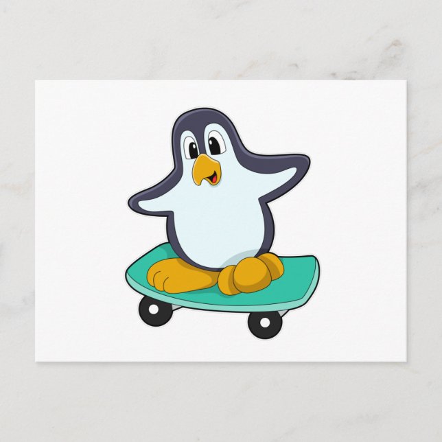 Penguin as Skater on Skateboard Postcard (Front)