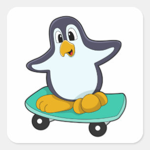Penguin as Skater on Skateboard Square Sticker
