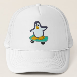 Penguin as Skater on Skateboard Trucker Hat